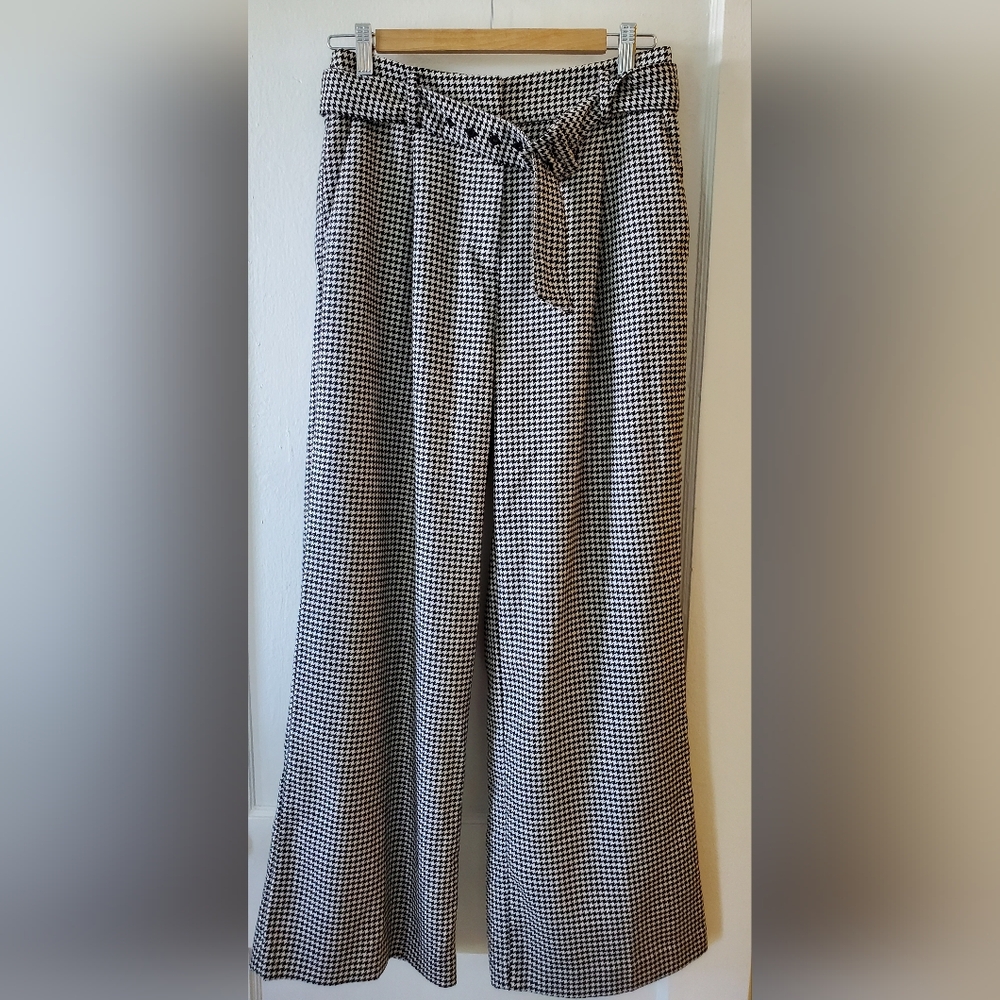 Loft Black/white Houndstooth Wide Leg  Dress Pants Women's Size 4